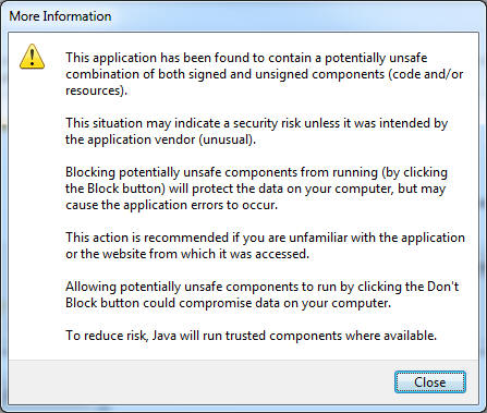 Screen shot of the More Information Panel