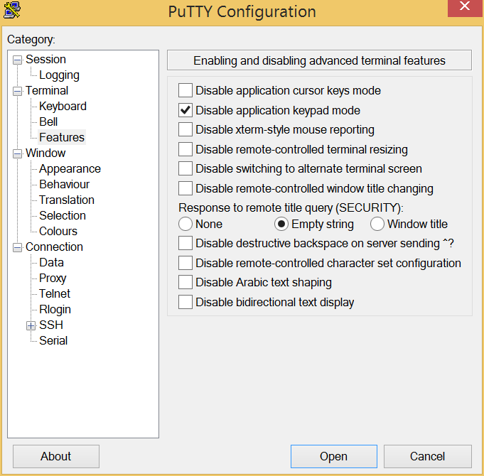 Terminal > Features > Disable
	application keypad mode